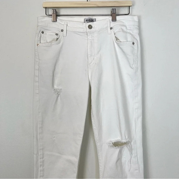 Agolde Isabel Slim Boyfriend Distressed Ankle Jeans White 29 Boho Contemporary - Picture 2 of 10